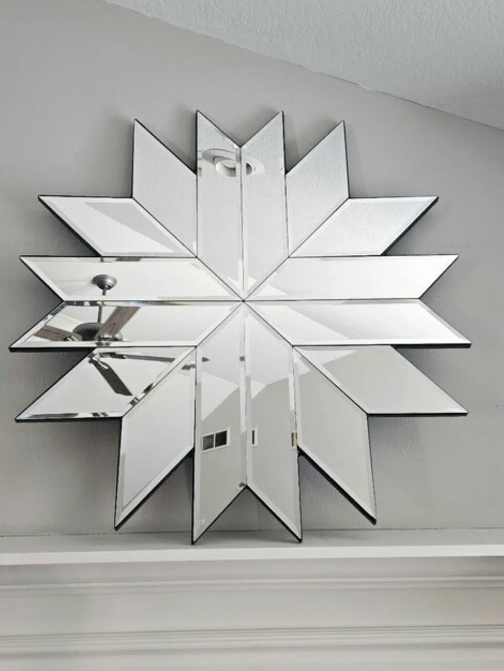 Vintage Windsor Art Deco Beveled Glass Snowflake/Starburst Accent Wall Mirror